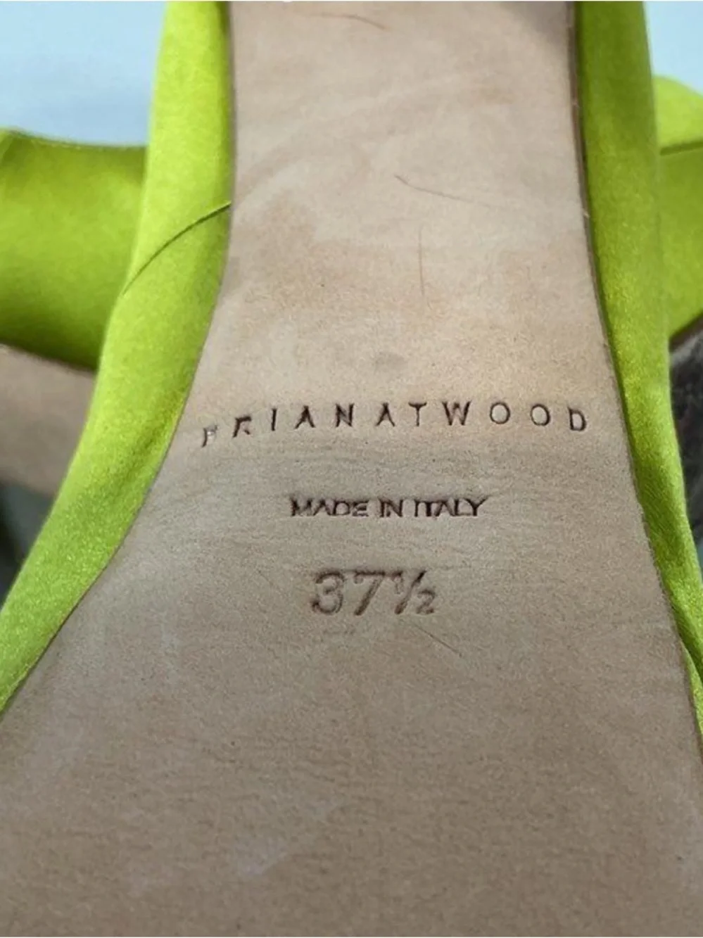 Women’s Brian Atwood Lime Green Satin Platform Pumps Size 37.5